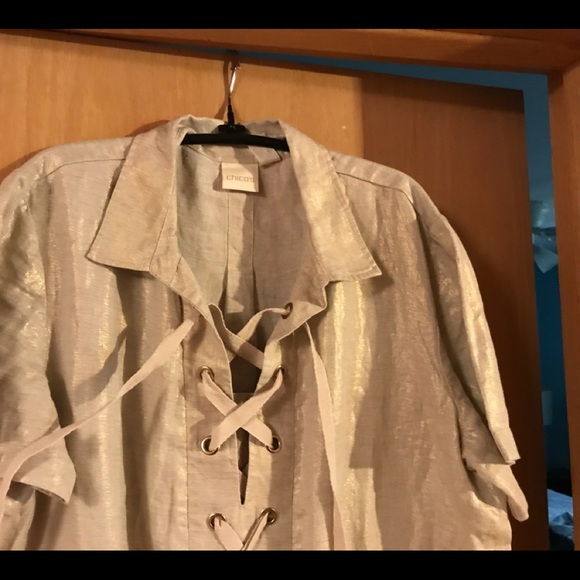 New Chico’s foiled linen dress - size 3 Petite - Picture 3 of 3